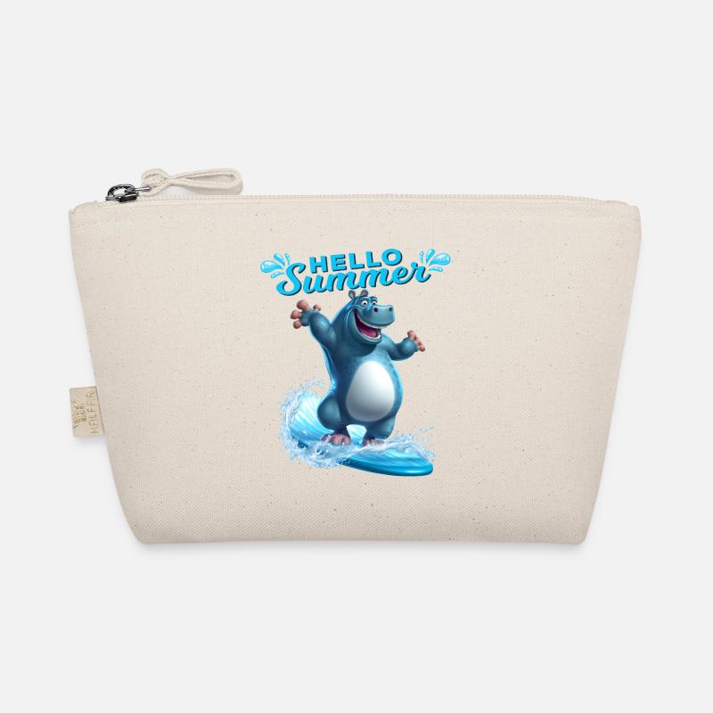 Funny hippopotamus with a surfboard - surfer Organic Pouch