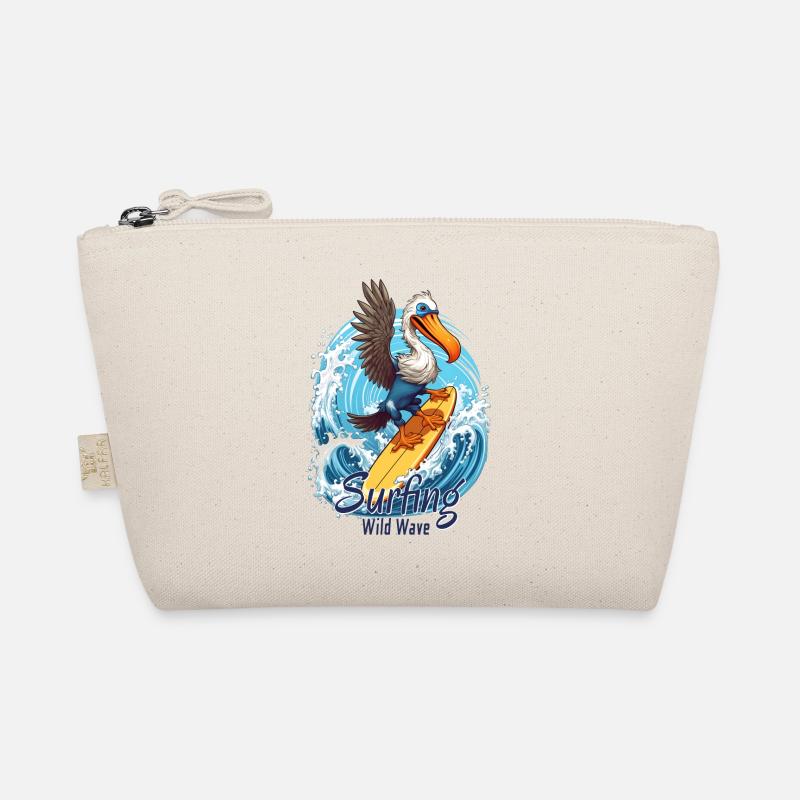 Funny pelican with a surfboard - surfer Organic Pouch