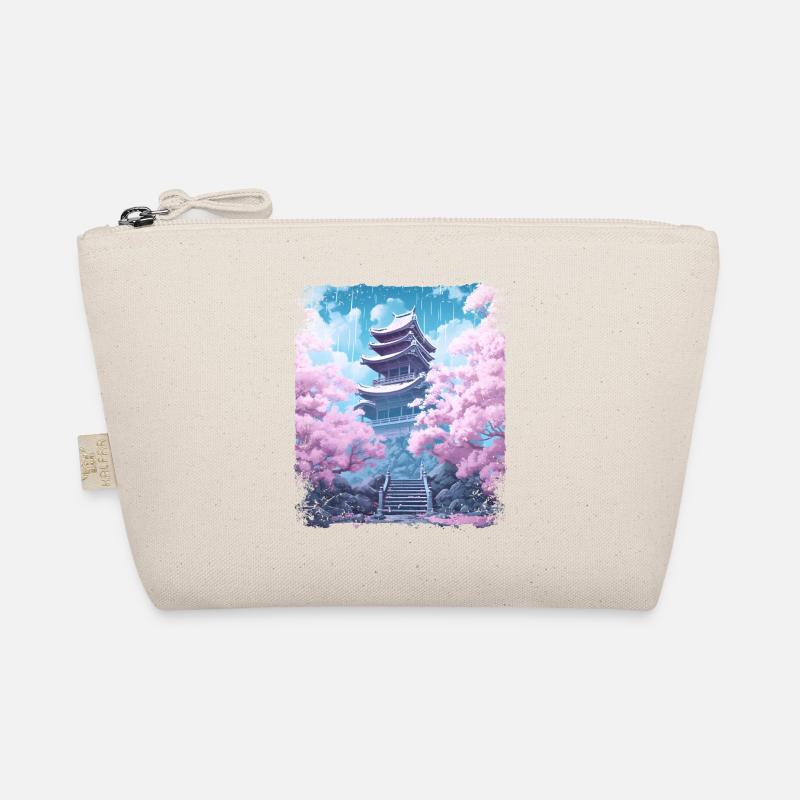 Sakura Tree in a Temple Cherry Blossom Vaporwave Organic Pouch