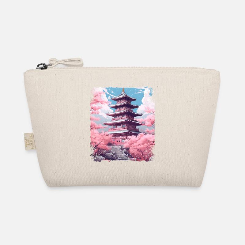 Cherry Blossom Sakura Tree in a Temple Vaporwave Organic Pouch
