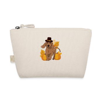 Pilgrim Dachshund Pumpkin Leaves Thanksgiving - Organic Pouch - nature - Front