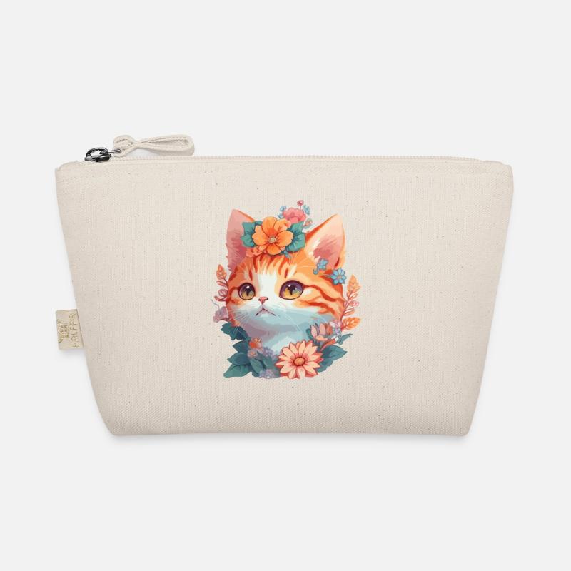Rote Katze mit Blumen - Bio-Täschchen - Natur
