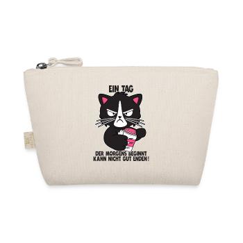 Katze Kaffee Morgenmuffel Faul Spruch Geschenk - Bio-Täschchen - Natur - Vorne