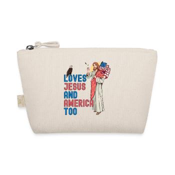 Loves Jesus and America Too Jesus w USA Flag for - Organic Pouch - nature - Front