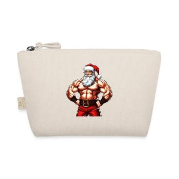 Santasaurus Flex: Weihnachts-Bodybuilder mit Weihnachtsmann - Bio-Täschchen - Natur - Vorne