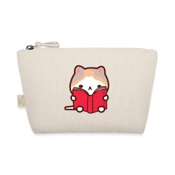 Book Loving Cat Reading a Red Book Kawaii Style - Organic Pouch - nature - Front