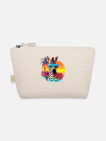 Lustiges Zebra mit Sonnenbrille Retro Stil für - Bio-Täschchen - Natur - Vorne
