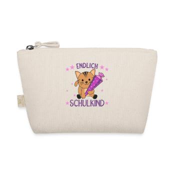 endlich Schulkind Einschulung Schule Katze - Bio-Täschchen - Natur - Vorne