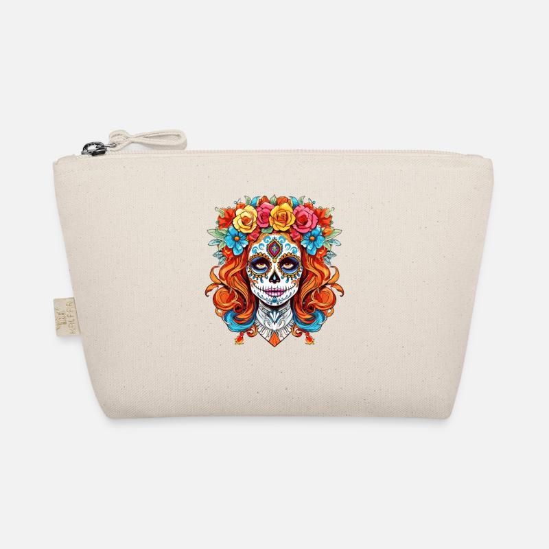 Wunderschöner floraler La Catrina Schädel Dia De Los Muert - Bio-Täschchen - Natur