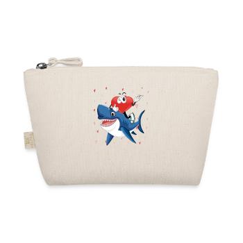 Valentine's Day Heart Riding Shark Funny Love Sharks - Organic Pouch - nature - Front
