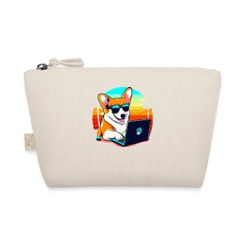Cool Corgi Dog with Laptop and Sunset - Organic Pouch - nature - Front