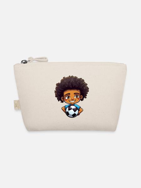 Afro Black Kid Boy Girl Soccer - Organic Pouch - nature - Front