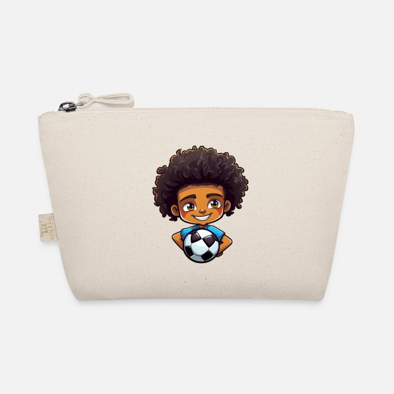 Afro Schwarz Kind Junge Mädchen Fußball - Bio-Täschchen - Natur