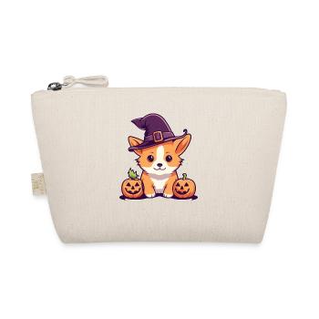 Halloween Witch Hat Pumpkin Dog Corgi - Organic Pouch - nature - Front
