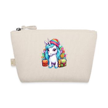 Cool Unicorn Christmas with Santa Hat and Rainbow - Organic Pouch - nature - Front