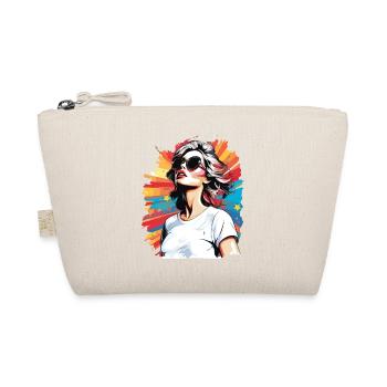 Glückliche Frau im buntem Retro Vintage Stil - Bio-Täschchen - Natur - Vorne