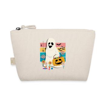 Groovy flower ghost holding pumpkin with candy - Organic Pouch - nature - Front