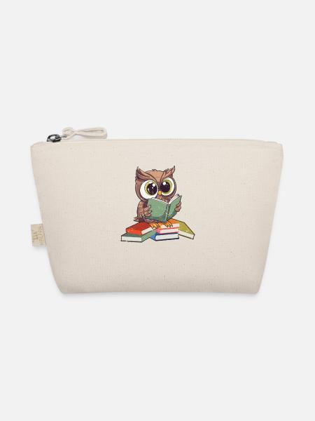 Funny Reading Owl Bookworm Book Lover - Organic Pouch - nature - Front