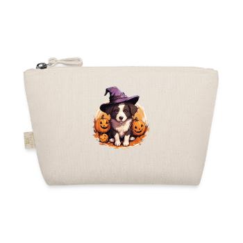 Halloween Witch Hat Pumpkin Dog Border Collie - Organic Pouch - nature - Front