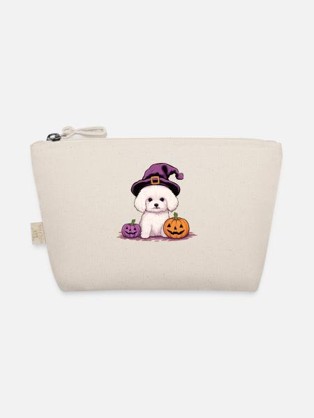 Halloween Hexenhut Kürbis Hund Bichon Frise - Bio-Täschchen - Natur