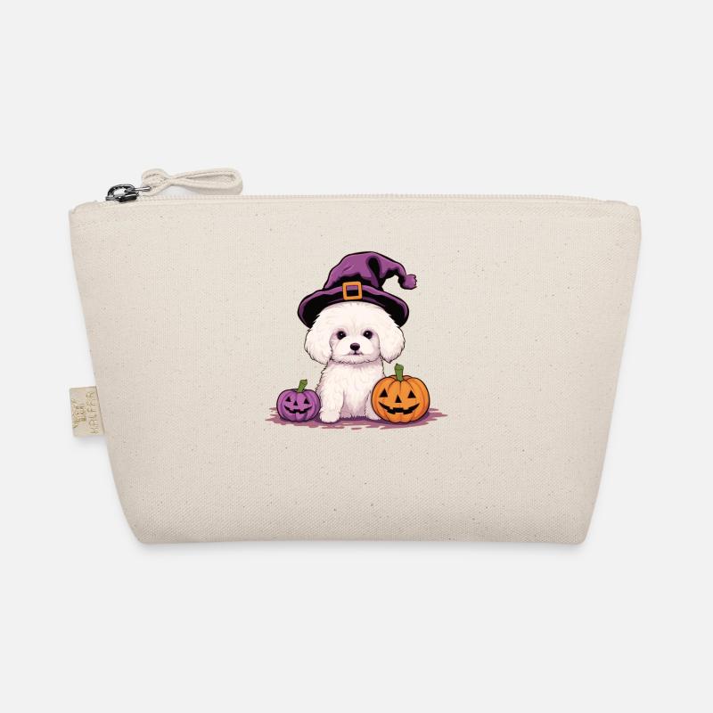 Halloween Witch Hat Pumpkin Dog Bichon Frise Organic Pouch
