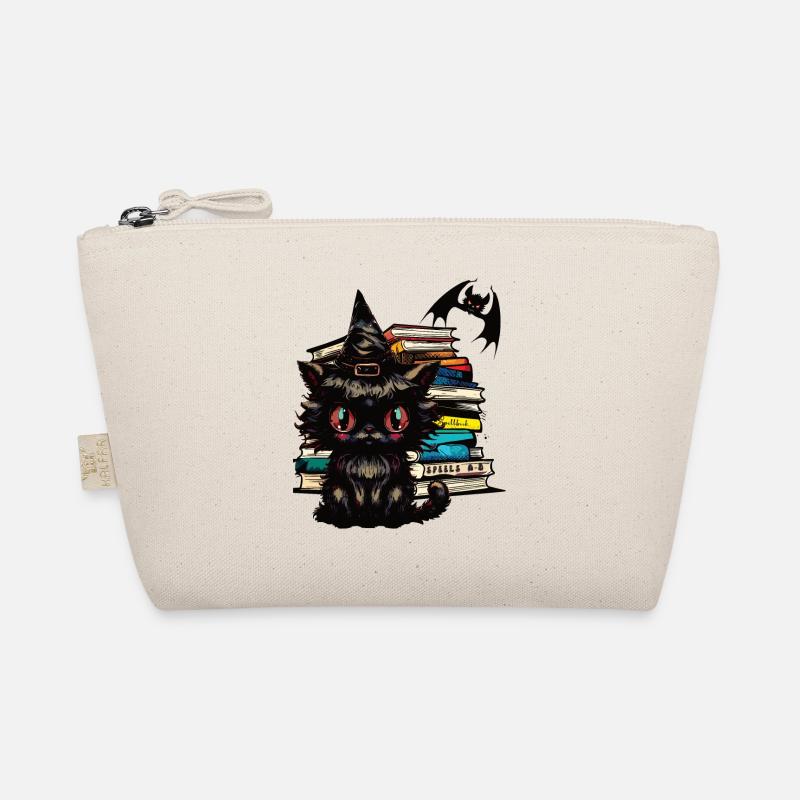 Cat with witch hat, magic books and bat Organic Pouch