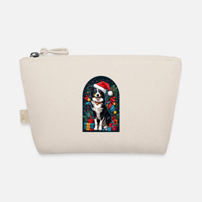Funny Border Collie with Santa Claus Hat Organic Pouch