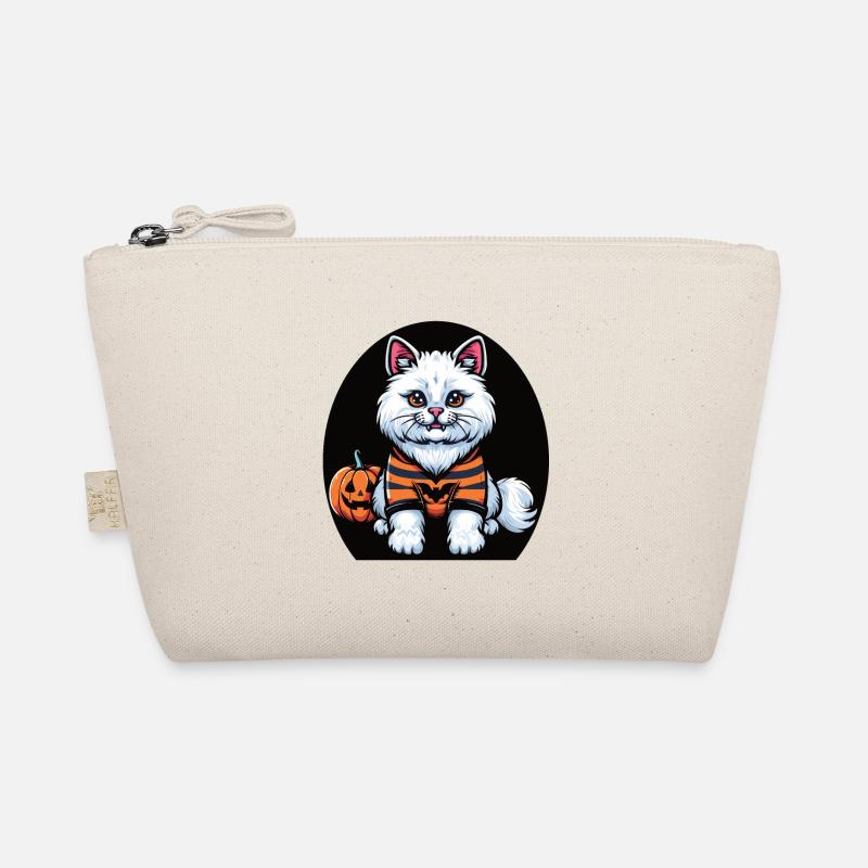 Halloween weiße Katze im Kapuzenpullover Bio-Täschchen