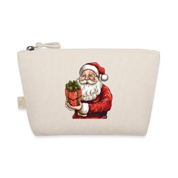 Knuffiger Weihnachtsmann mit Weihnachtsgeschenk - Bio-Täschchen - Natur - Vorne