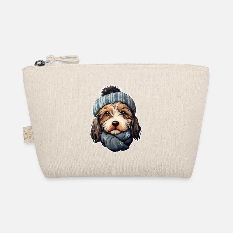 Winter Hund im Schnee mit Mütze und Schal - Bio-Täschchen - Natur