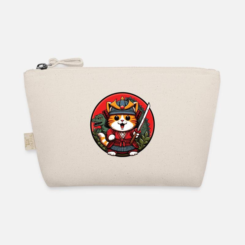 Chat ninja samouraï et monstre dinosaure derrière Trousse biologique