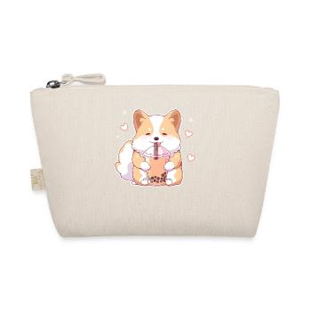 Kawaii Corgi Dog Drinks Boba Bubble Tea Chibi - Organic Pouch - nature - Front