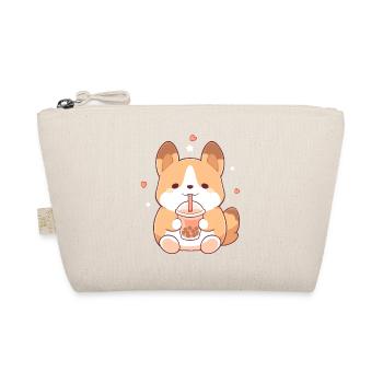 Kawaii Corgi Dog Drinks Boba Bubble Tea Chibi - Organic Pouch - nature - Front