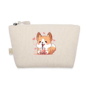 Kawaii Corgi Dog Drinks Boba Bubble Tea Chibi - Organic Pouch - nature - Front