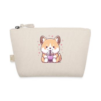 Kawaii Corgi Dog Drinks Boba Bubble Tea Chibi - Organic Pouch - nature - Front