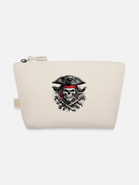 Jolly Roger Pirate Skull Party Halloween Design - Organic Pouch - nature - Front