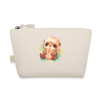 Kawaii Sloth Drinks Boba Bubble Tea Chibi - Organic Pouch - nature - Front