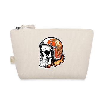 Motorrad im Retro-Stil - Totenkopf und Skelett - Bio-Täschchen - Natur - Vorne