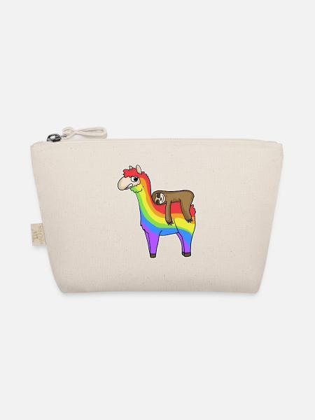 Alpaka Faultier Regenbogen Weihnachten - Bio-Täschchen - Natur