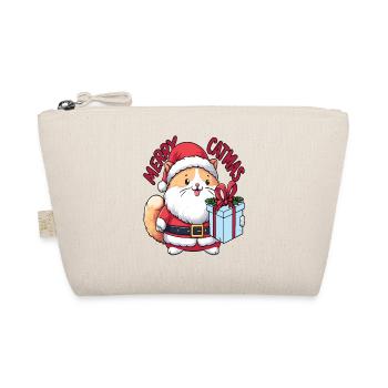 Fat cat as Santa Claus with present Merry Catmas - Organic Pouch - nature - Front