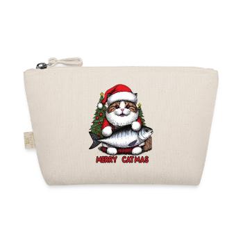 Fat cat as Santa Claus with tuna, Merry Catmas - Organic Pouch - nature - Front