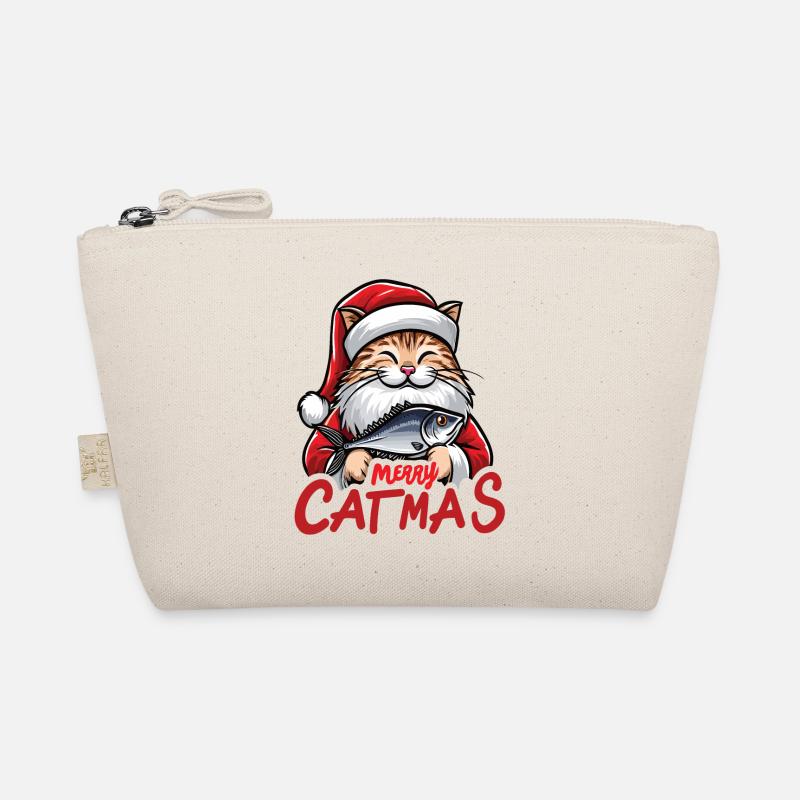 Fette Katze als Weihnachtsmann mit Thunfisch, Merry Catmas Bio-Täschchen