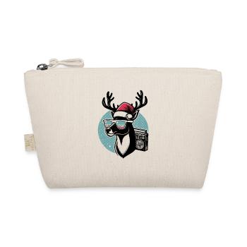 Retro Christmas Reindeer Santa Hat - Organic Pouch - nature - Front
