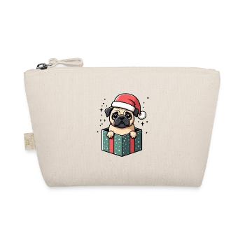 Pug In Present Dog Christmas Festive Santa Hat - Organic Pouch - nature - Front