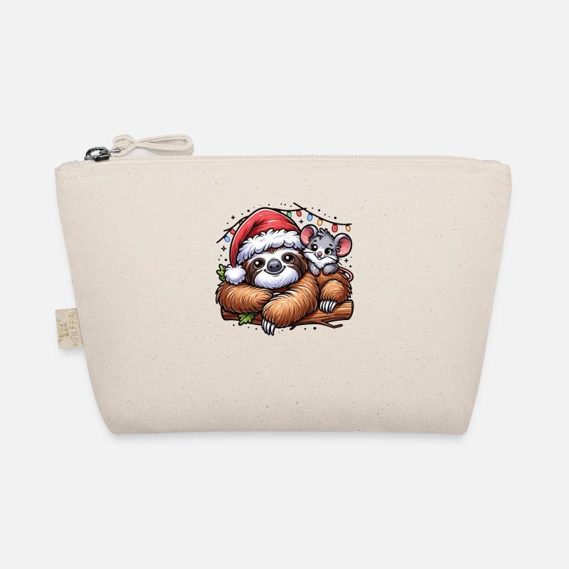 Santa Hat Christmas Fairy Lights Sloth Organic Pouch