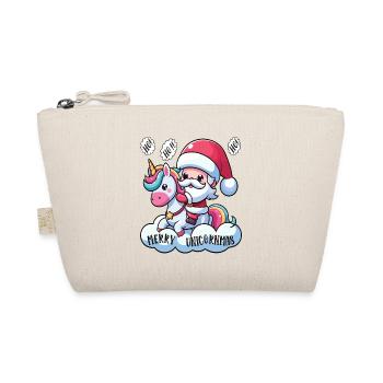 Santa riding a Unicorn,ho ho ho, Merry Unicornmas - Organic Pouch - nature - Front