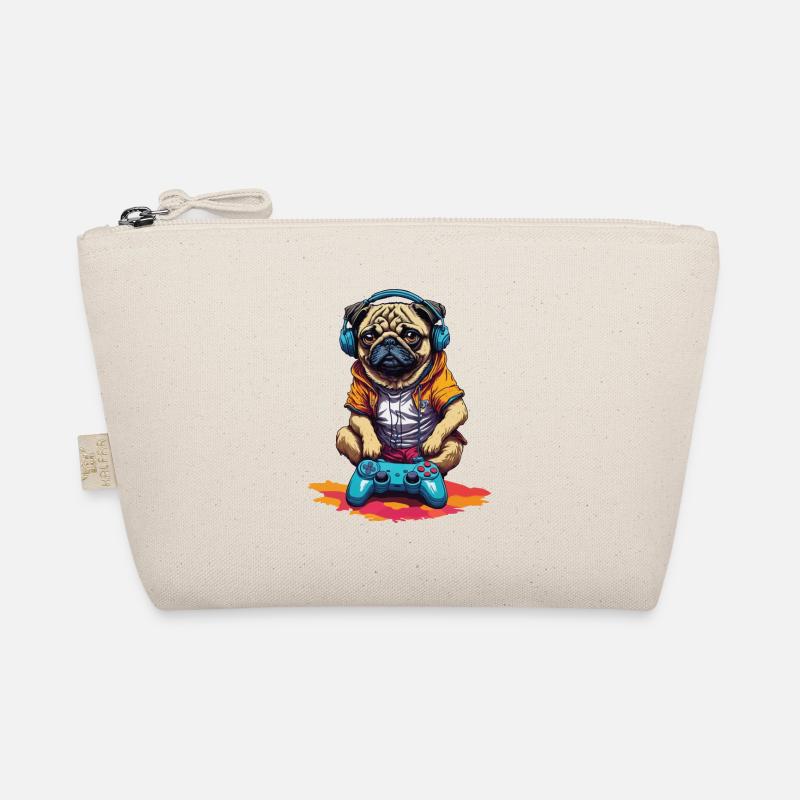 Funny Nerd Gaming Pug Dog with Controller Organic Pouch