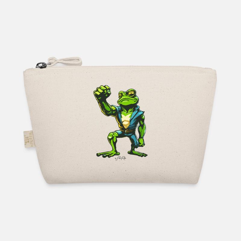 Faust in der Luft: Kraftvoller Muskel Frosch - Bio-Täschchen - Natur