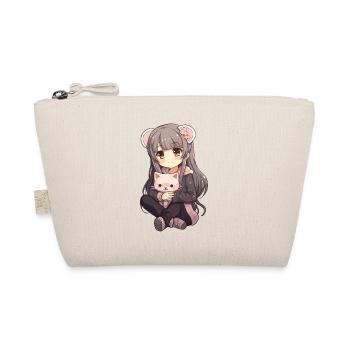 Kawaii Girl Anime Manga Girl and Cat - Organic Pouch - nature - Front