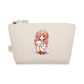 Kawaii Girl Anime Manga Girl and Cat - Organic Pouch - nature - Front